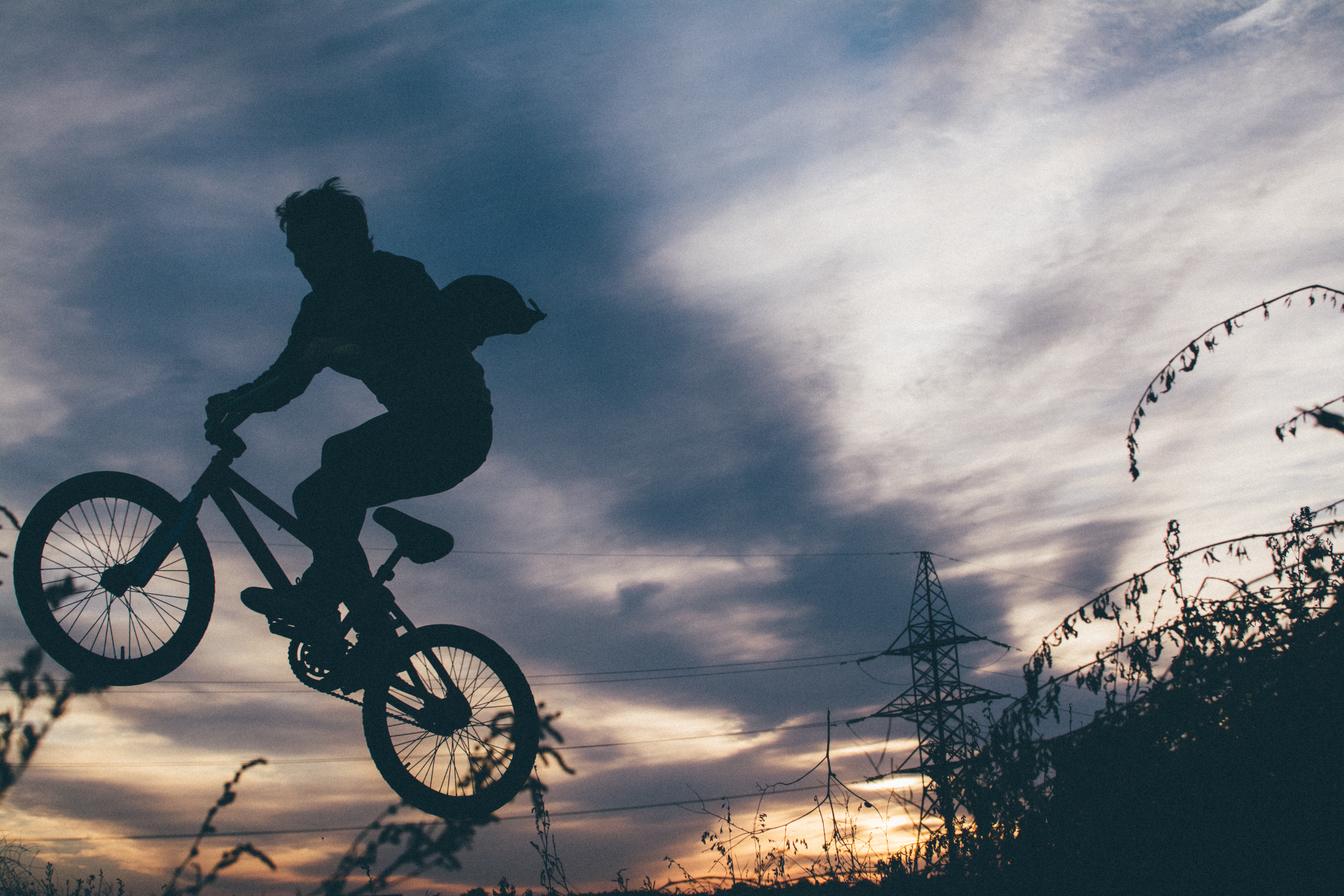 Bike, bmx, sky, silhouette and person