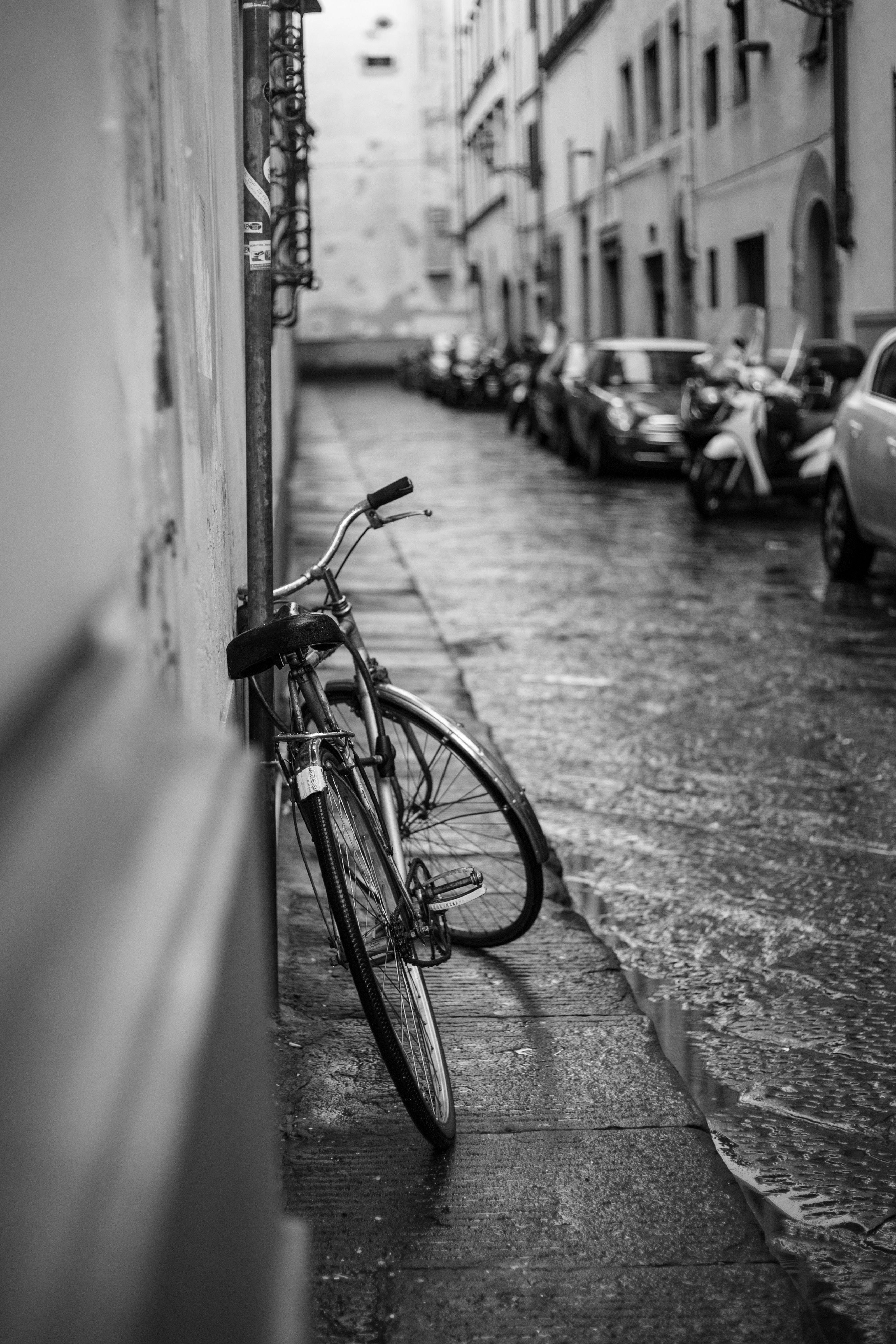 Bike on rainy street